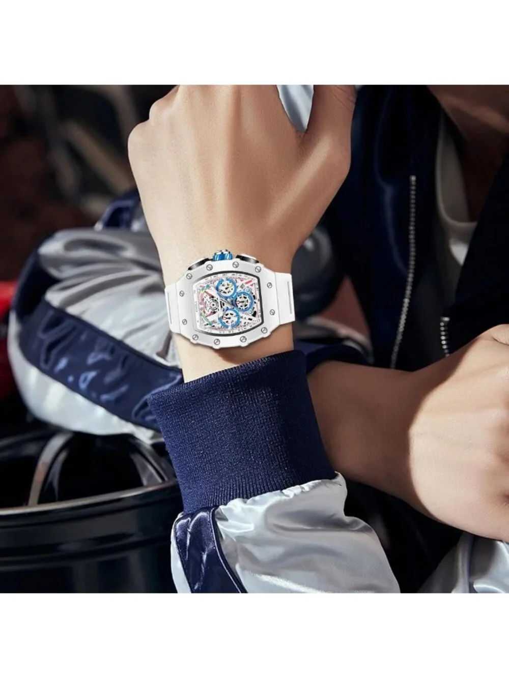 Stylish Men's Skeleton Chronograph Watch | Big Face, Silicone Strap, 30M Water